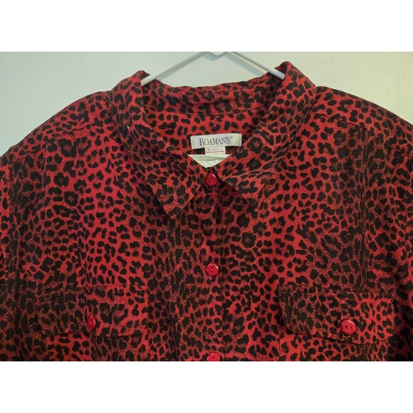 VTG Roamans Shirt Womens 3X Blouse Animal Print Red Leopard Cheetah Velvet Artsy - Picture 2 of 8